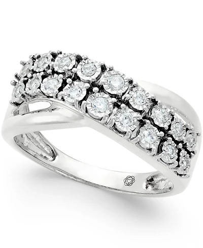 Diamond Two-Row Crossover Ring (1/4 ct. t.w.) 10k White or Yellow Gold
