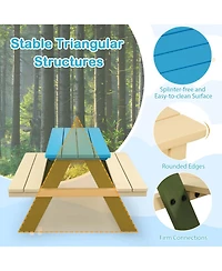 Kids Wooden Picnic Table Set Solid Dining Table with Built-in Benches for Patio