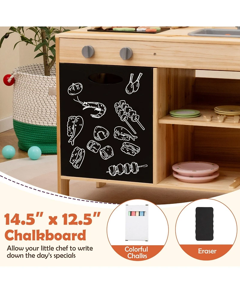 Wooden Barbecue Grill Playset with Chalkboard and Sink and Cabinet