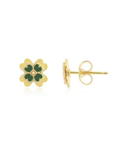 The Lovery Green Enamel Four Leaf Clover Stud Earrings 14K Gold