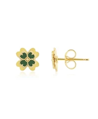 The Lovery Green Enamel Four Leaf Clover Stud Earrings 14K Gold
