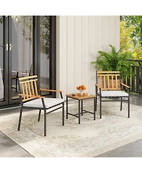 Gymax 3 Pcs Acacia Wood Bistro Set Patio Conversation Set w/ Cushions and Coffee Table