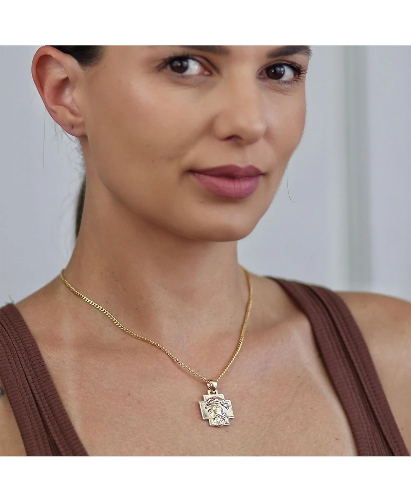 Bling Jewelry Yellow Gold Plated Pendant Necklace with Jesus Christ Cross Medallion