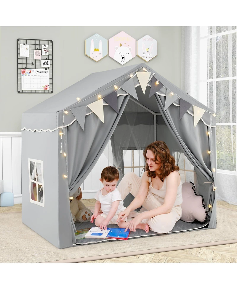 3-4 Kids Large Play Tent House with 2 Opening Doors and Star Lights