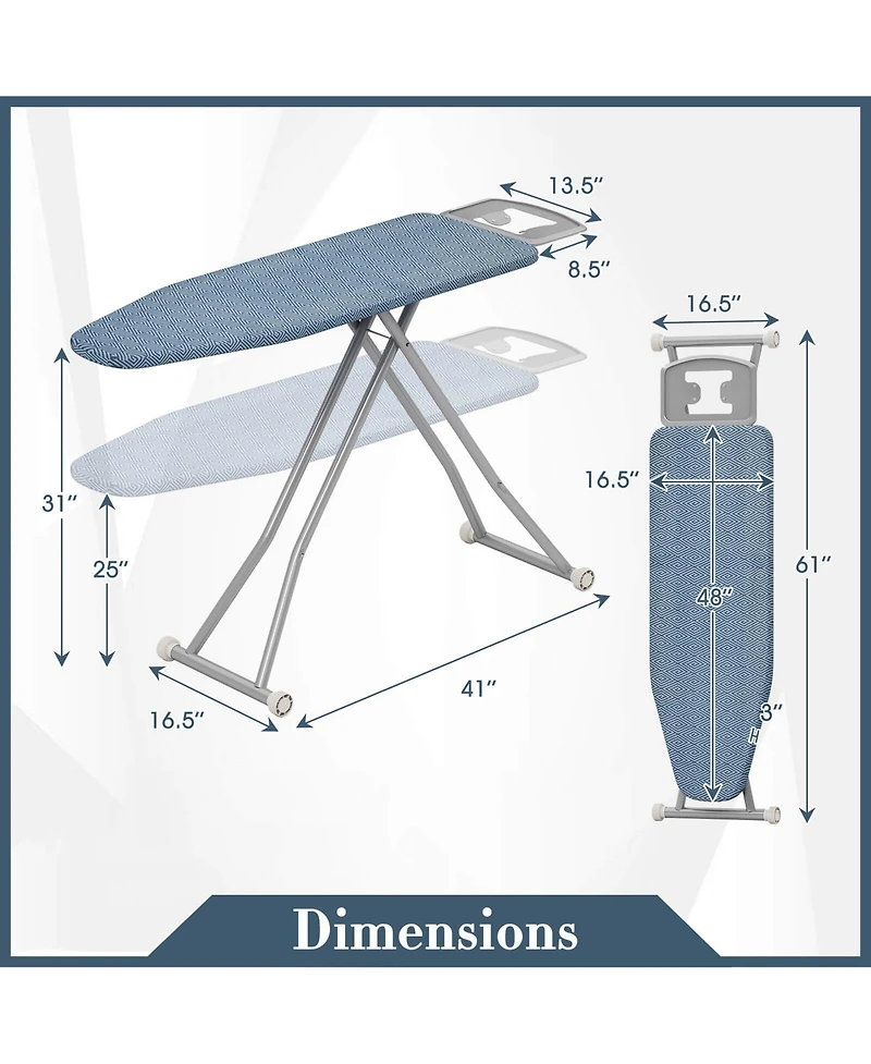 Foldable Ironing Board with 7 Adjustable Heights Heat & Scorch Resistant Fabric