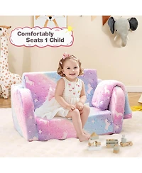 2-in-1 Kids Couch Folding Toddler Chair with Blanket Gift for 3+