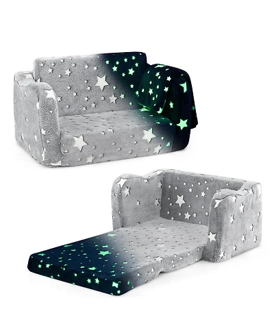 2-in-1 Kids Couch Folding Toddler Chair with Blanket Gift for 3+