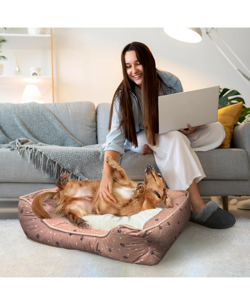 Details Microsuede Pet Bed, Dog Beds for Small Dogs and Cats, Calming Cuddler Bed for Pets with Sides and Plush Center