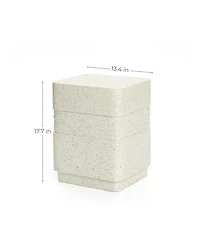 LuxenHome Outdoor Side Table for Patio, 18 Inch Off White with Speckled Gray Square Cement Side Table, Small End Table for Garden, Outdoor Coffee Tabl