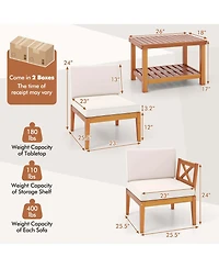 10 Pcs Acacia Wood Patio Furniture Set with Cushions and 2-Tier Coffee Table