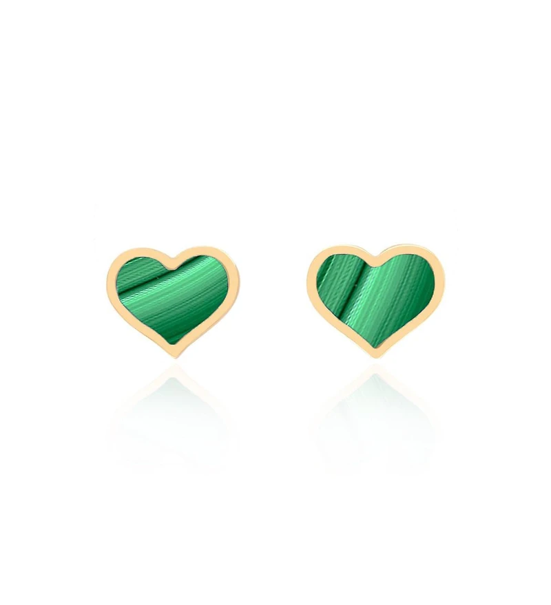 The Lovery Large Malachite Heart Stud Earrings 14k Gold