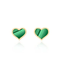 The Lovery Large Malachite Heart Stud Earrings 14k Gold
