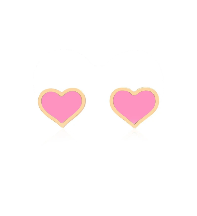 The Lovery Large Bubblegum Pink Heart Stud Earrings 14k Gold