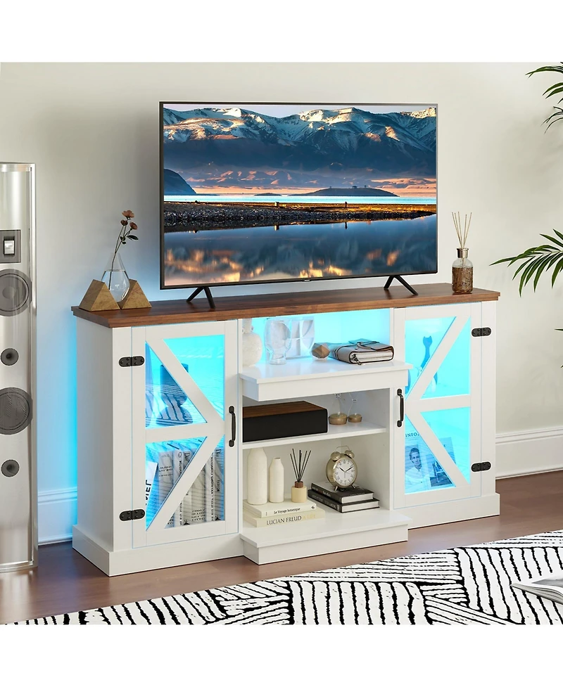 Media Console Table with 3-Level Shelves & 22 Dynamic Led Modes Modern Tv Stand for Living Room