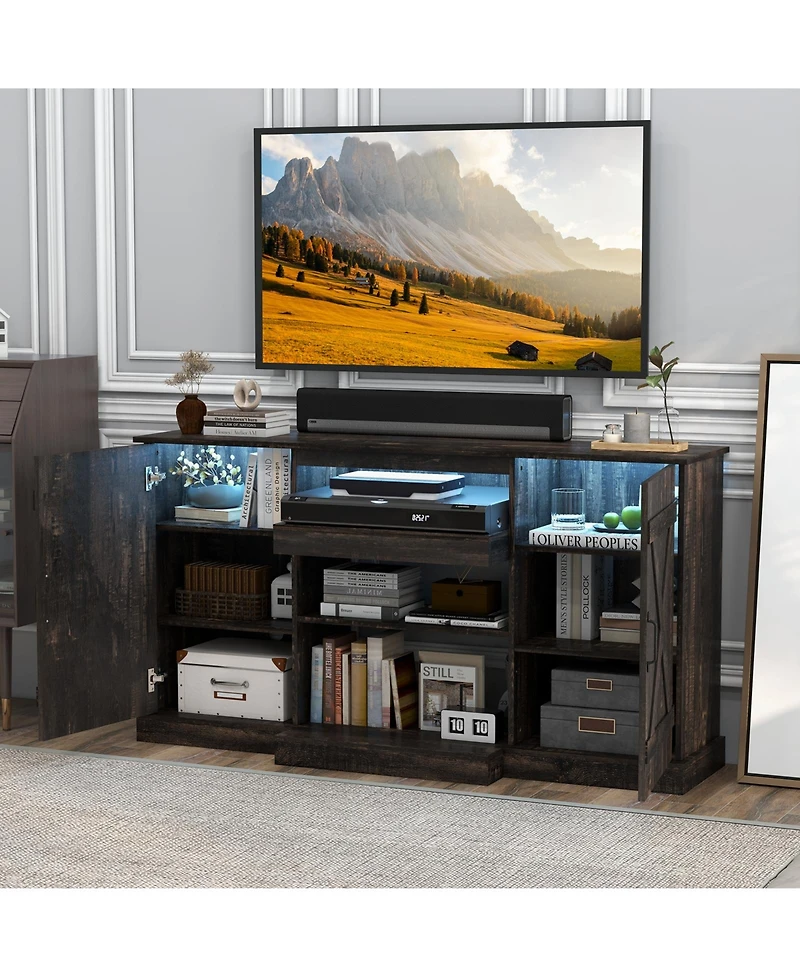 Tv Stand for TVs with 20 Color Led Lights Modern Entertainment Center for Living Room