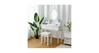 Vanity Makeup Table Set with Cushioned Stool and Rotatable Mirror Stylish Dressing Table for Bedroom