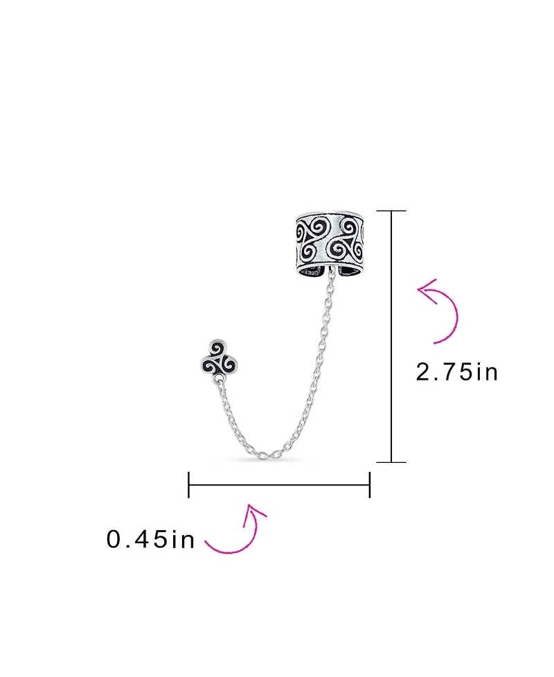 Bling Jewelry Celtic Irish Trinity Triskele Wrap Cartilage Ear Cuff Chain Pierced Ear Stud Earrings 1Pcs Oxidized .925 Sterling Silver