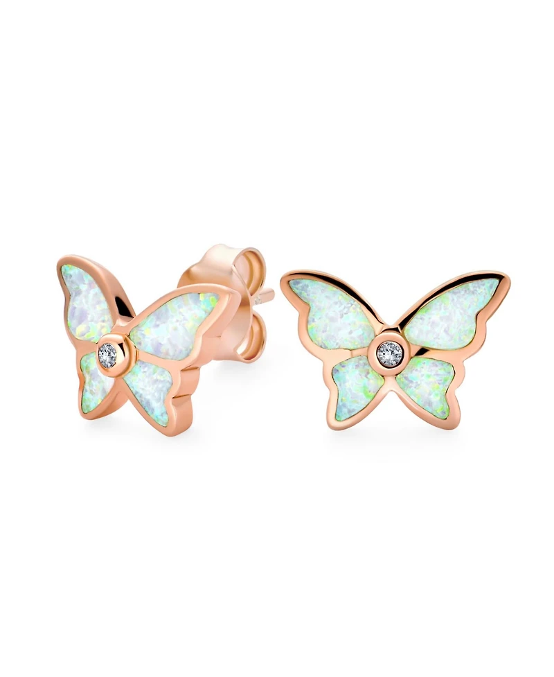 Bling Jewelry Butterfly Stud Earrings with Opal in Rose Gold Sterling Silver