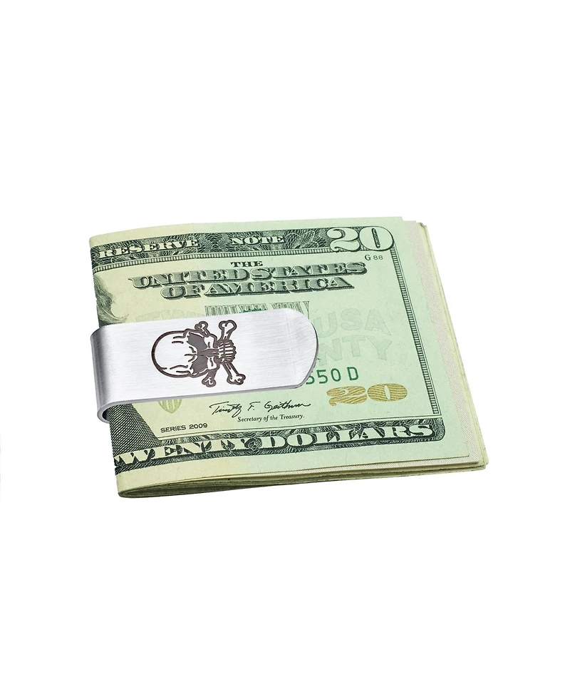Bling Jewelry Wide Men's Biker Jewelry Gothic Skull Money Clip Card Holder Stainless Steel