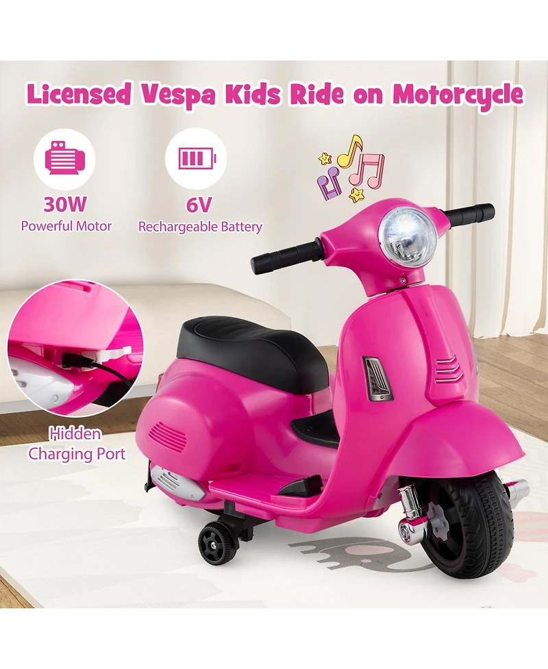 Kids Ride on Motorcycle Licensed Vespa with Led Headlight and Horn