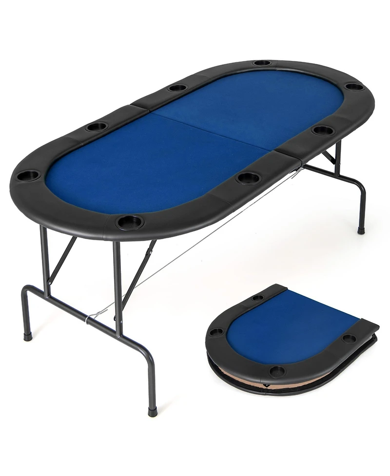 8-Player Texas Hold'em Foldable Poker Table Space-Saving Design with Cup Holders for Game Nights