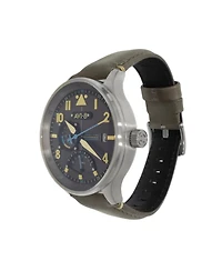 Avi-8 Men's Hawker Hurricane Mckellar Dual-Time Gray Leather Strap Watch, 44mm