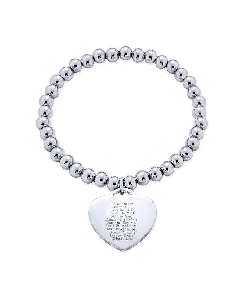 Bling Jewelry Heart Charm Id Bracelet with Pink Ribbon Breast Cancer Survivor Stainless Steel