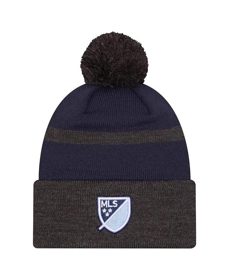 New Era Men's Blue Sporting Kansas City 2025 Kickoff Cuffed with Pom Knit Hat