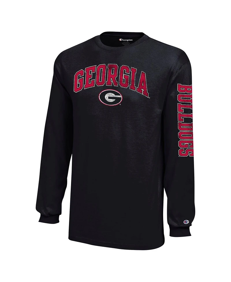 Champion Big Boys and Girls Georgia Bulldogs Distressed Arch Over Logo Long Sleeve T-Shirt