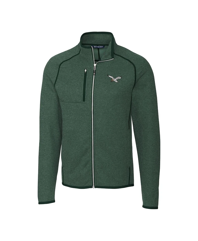 Cutter & Buck Men's Heather Green Philadelphia Eagles Mainsail Sweater-Knit Full-Zip Jacket