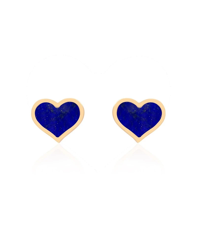 The Lovery Large Lapis Heart Stud Earrings 14k Gold