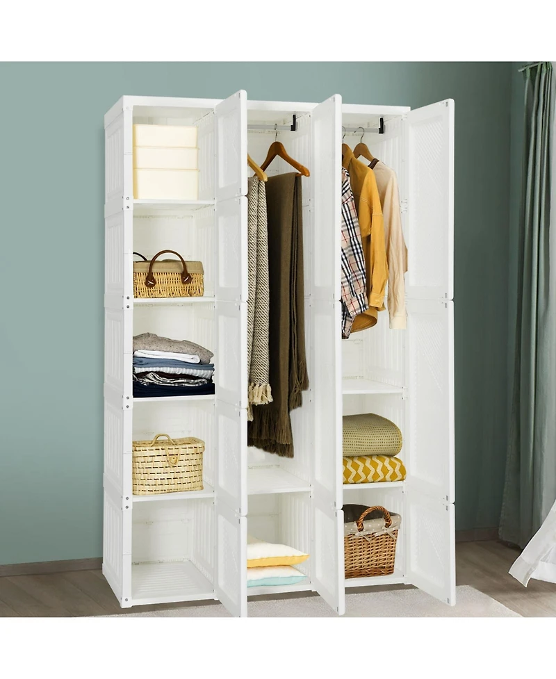 Foldable Armoire Wardrobe Closet with 10 Cubes for Organized Storage and Space-Saving Solution