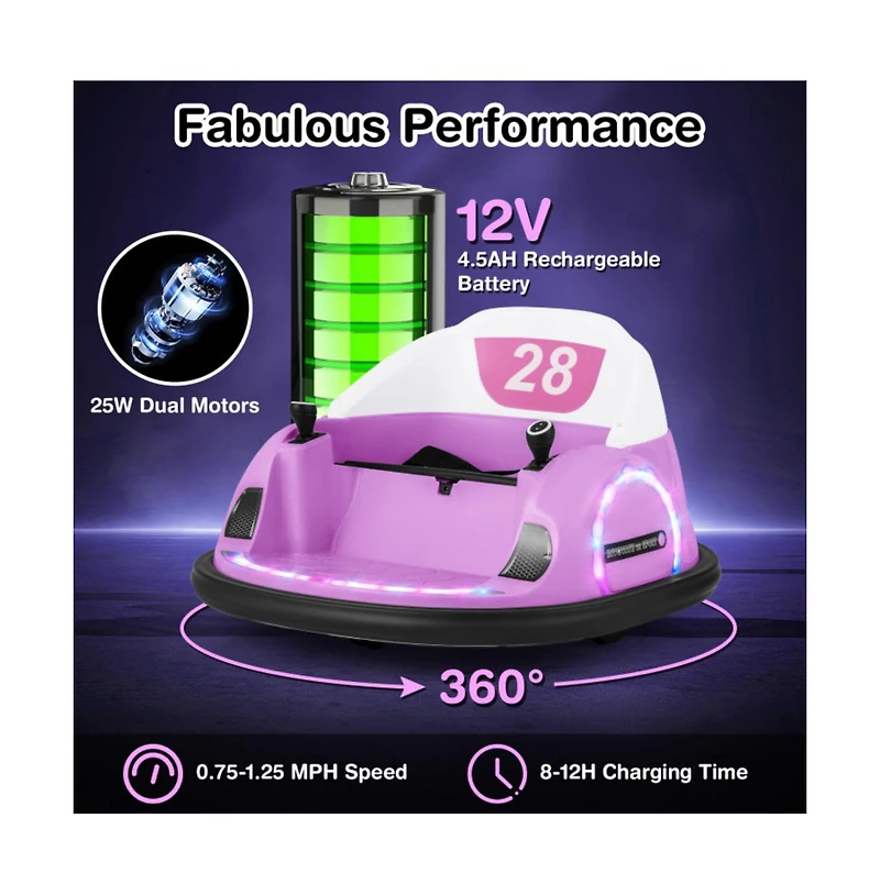 12V 360° Ride on Bumper Car for Toddlers with Remote Control
