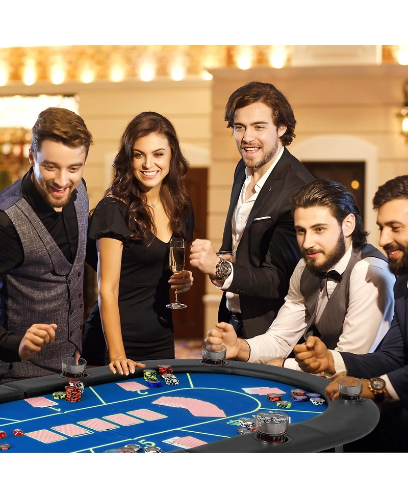Foldable Poker Table with 8 Cup Holders Convenient and Compact for Game Night Fun