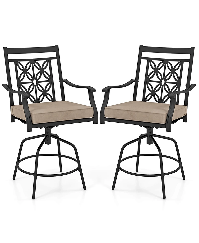 Outdoor 360°Swivel Bar Stools Set of with Seat Cushions High Back & Armrests