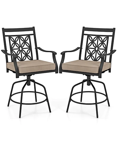 Outdoor 360°Swivel Bar Stools Set of with Seat Cushions High Back & Armrests