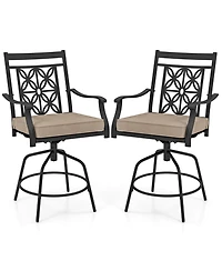 Outdoor 360°Swivel Bar Stools Set of with Seat Cushions High Back & Armrests