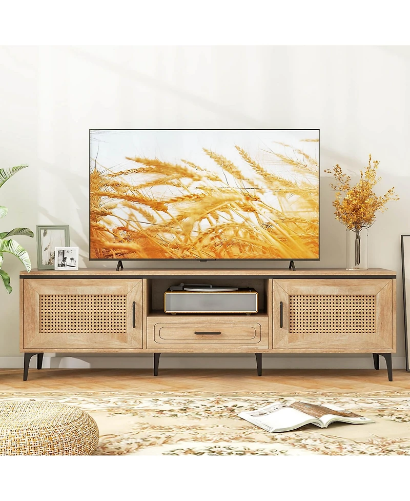 Boho Tv Stand for 65 Inch TVs Modern Entertainment Center with Drawer 2 Storage