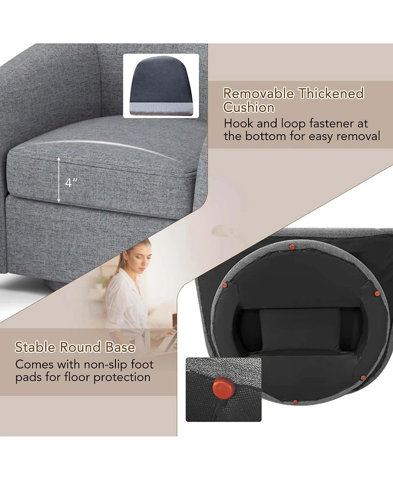 Swivel Barrel Chair with Ottoman Footrest Curved Backrest & Armrests Living Room
