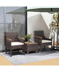 Patio Dining Chairs with Acacia Wood Armrest and Heavy Duty Metal Frame-2 Pieces