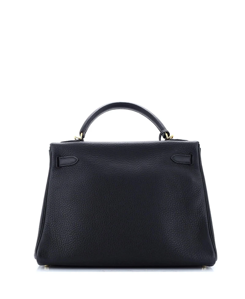 Pre-Owned Hermes Kelly 32 Handbag Black Clemence with Gold Hardware