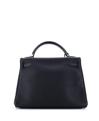 Pre-Owned Hermes Kelly 32 Handbag Black Clemence with Gold Hardware