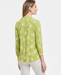 Jm Collection Women's Print & Solid 3/4 Sleeve V-Neck Knit Top, Created for Macy's