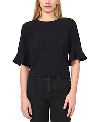 CeCe Women's Textured Ruffled-Cuff 3/4-Sleeve Crew Neck Blouse