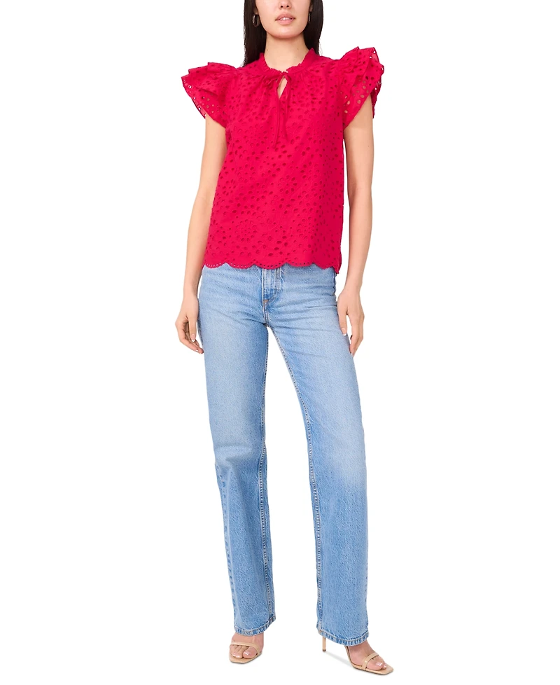 1.State Women's Eyelet Flutter-Sleeve Top