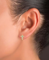 Cubic Zirconia Baguette Cross Stud Earrings in 14k Gold-Plated Sterling Silver