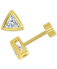 Cubic Zirconia Triangle Bezel Screw Back Stud Earrings in 14k Gold-Plated Sterling Silver
