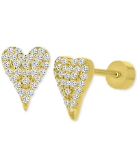 Cubic Zirconia Pave Heart Stud Earrings in 14k Gold-Plated Sterling Silver