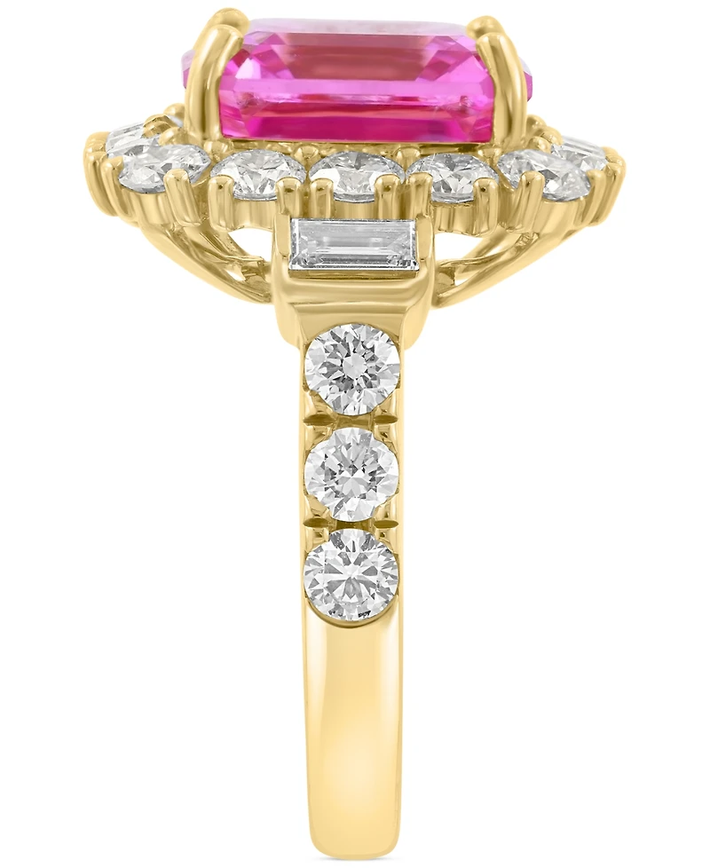Effy Lab Grown Pink Sapphire (5-1/4 ct. t.w.) & Lab Grown Diamond (2-1/3 ct. t.w.) Halo Ring in 14k Gold