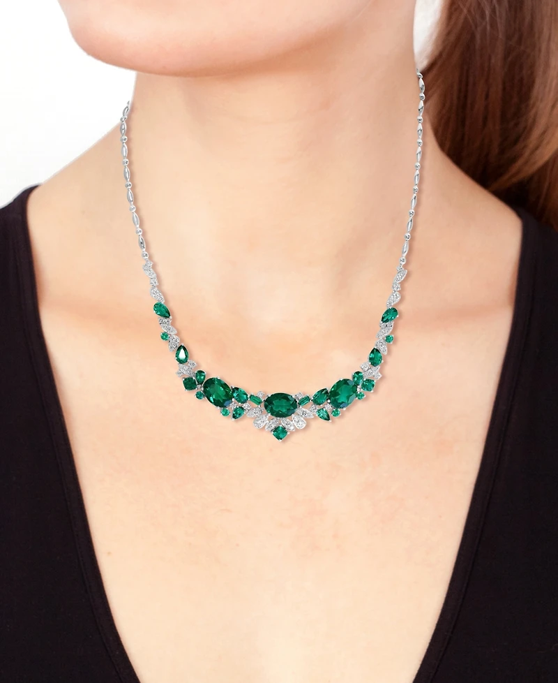 Effy Lab Grown Emerald (13-5/8 ct. t.w.) & Lab Grown Diamond (1-5/8 ct. t.w.) Mixed-Cut 18" Statement Necklace in 14k White Gold